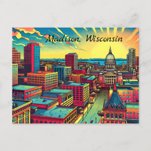 Madison, Wisconsin City Skyline bij zonsondergang Briefkaart
