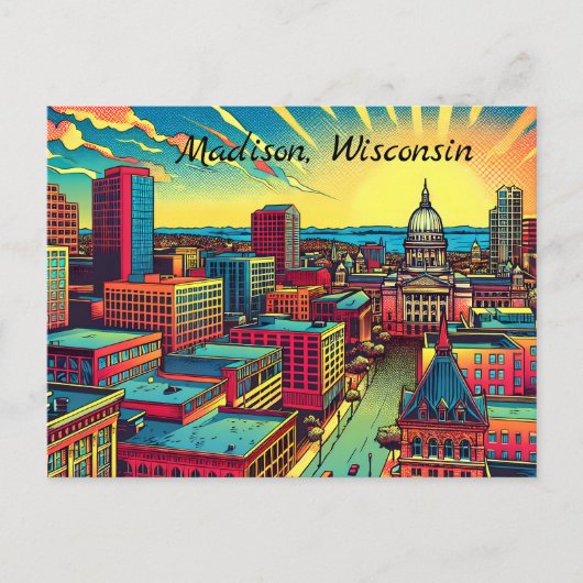 Madison, Wisconsin City Skyline bij zonsondergang Briefkaart (Voorkant)