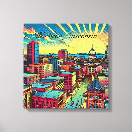 Madison, Wisconsin City Skyline bij zonsondergang Canvas Afdruk (Voorkant)