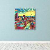 Madison, Wisconsin City Skyline bij zonsondergang Canvas Afdruk (Insitu (Houten vloer))