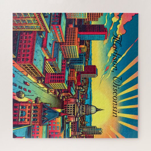 Madison, Wisconsin City Skyline bij zonsondergang Legpuzzel (Horizontaal)