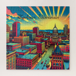 Madison, Wisconsin City Skyline bij zonsondergang Legpuzzel
