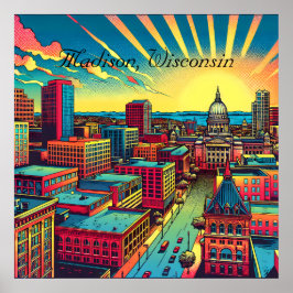 Madison, Wisconsin City Skyline bij zonsondergang Poster