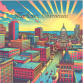 Madison, Wisconsin City Skyline bij zonsondergang Sticker (Voorkant)