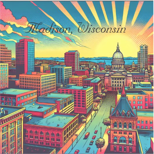Madison, Wisconsin City Skyline bij zonsondergang Sticker (Voorkant)