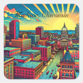 Madison, Wisconsin City Skyline bij zonsondergang Vierkante Sticker