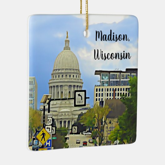 Madison, Wisconsin City View Capitol Building Keramisch Ornament (Rechts)
