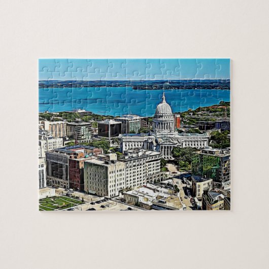Madison, Wisconsin Downtown Lake en Buildings Legpuzzel (Horizontaal)