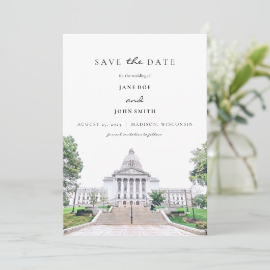 Madison Wisconsin flat Save the Date Kaart (Staand voorkant)