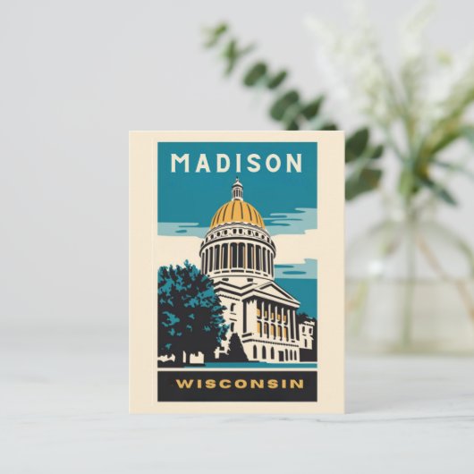 Madison, Wisconsin, het Capitool Vintage Briefkaart (Staand voorkant)