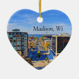 Madison, Wisconsin Kaas Hoofd Kerst Keepsake Keramisch Ornament