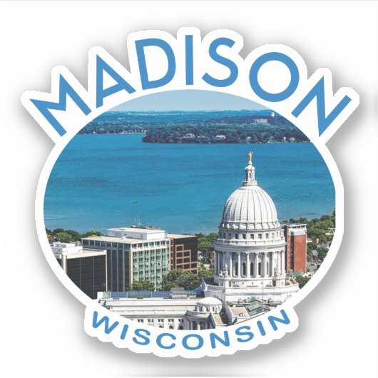Madison Wisconsin met bijschrift en foto van het m Sticker (Voorkant)