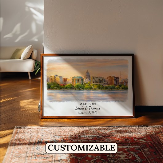 Madison Wisconsin Poster, Aquarel, Op Maat Poster