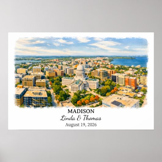 Madison Wisconsin Poster, Watercolor, Custom Poster (Voorkant)