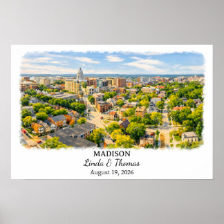 Madison Wisconsin Poster, Watercolor, Custom Poster