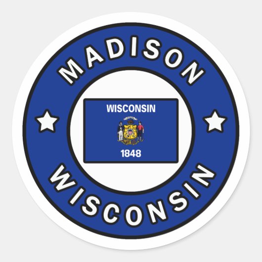 Madison Wisconsin Ronde Sticker (Voorkant)