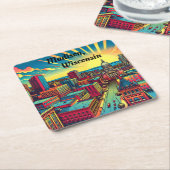 Madison, Wisconsin Skyline bij zonsondergang Kartonnen Onderzetters (Schuin)