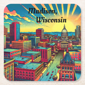 Madison, Wisconsin Skyline bij zonsondergang Kartonnen Onderzetters