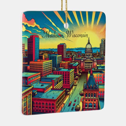Madison, Wisconsin Skyline bij zonsondergang Keramisch Ornament (Rechts)