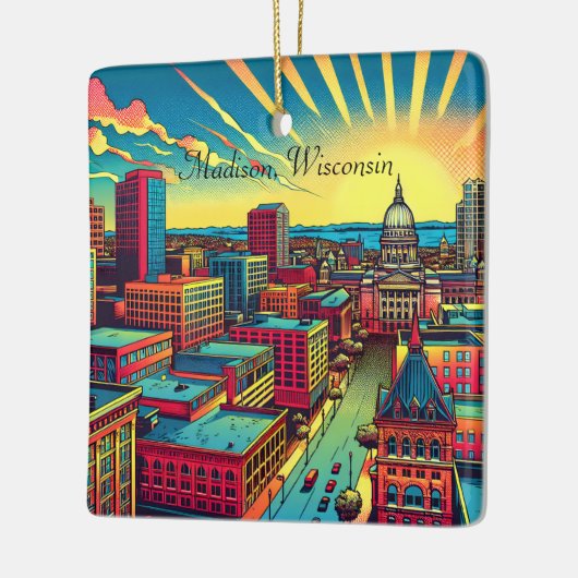 Madison, Wisconsin Skyline bij zonsondergang Keramisch Ornament (Links)
