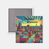Madison, Wisconsin Skyline bij zonsondergang Magneet (Voorkant / Achterkant)