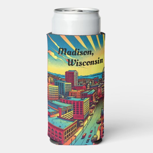 Madison, Wisconsin Skyline bij zonsondergang Seltzer Blikjeskoeler (Seltzer Achterkant)