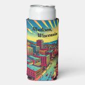 Madison, Wisconsin Skyline bij zonsondergang Seltzer Blikjeskoeler (Seltzer Voorkant)