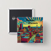 Madison, Wisconsin Skyline bij zonsondergang Vierkante Button 5,1 Cm (Voorkant /achterkant)