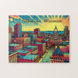 Madison, Wisconsin Stadssilhouet bij zonsondergang Legpuzzel