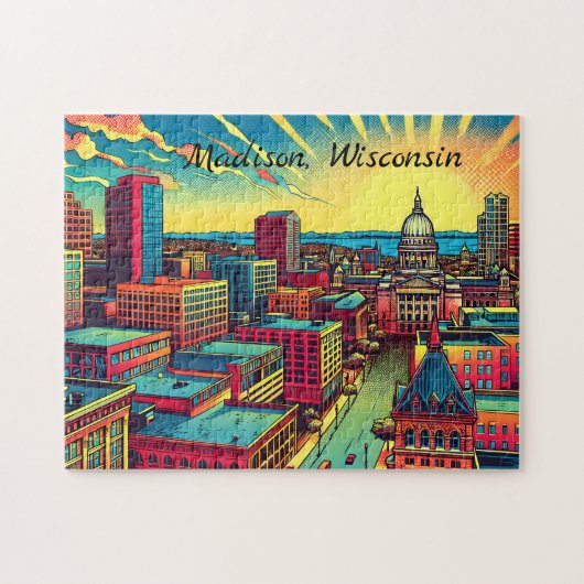 Madison, Wisconsin Stadssilhouet bij zonsondergang Legpuzzel (Horizontaal)