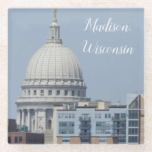 Madison, Wisconsin State Capitol Glazen Onderzetter (Voorkant)