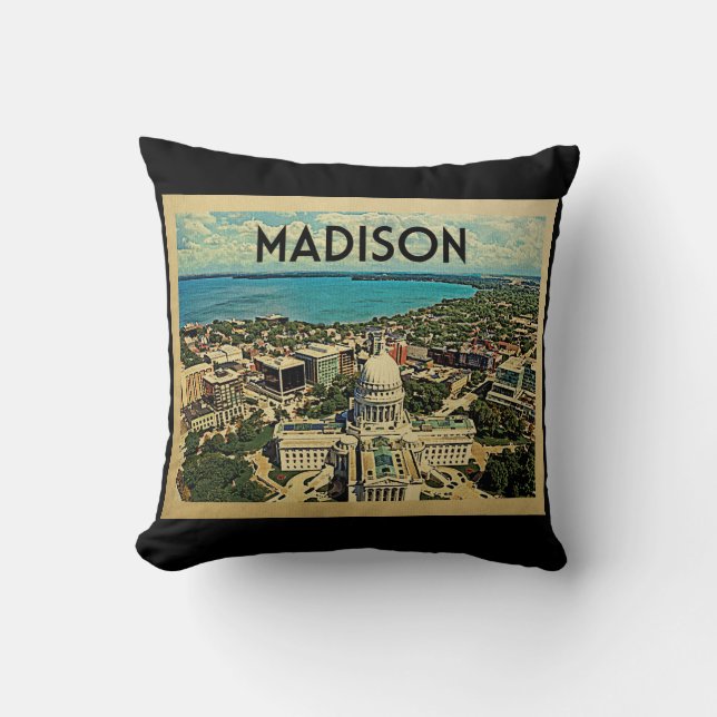 Madison Wisconsin Vintage Travel Kussen (Voorkant)
