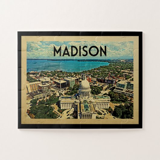 Madison Wisconsin Vintage Travel Legpuzzel (Horizontaal)
