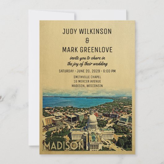 Madison Wisconsin Wedding Invitation Vintage Kaart (Voorkant)