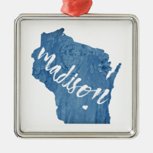 Madison, Wisconsin Wood Grain Metalen Ornament