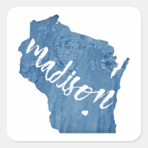 Madison, Wisconsin Wood Grain Vierkante Sticker