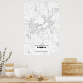 Madison, Wisconsin (zwart op wit) Poster (Keuken)