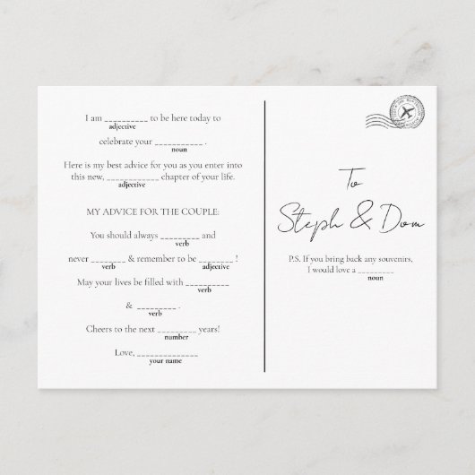 MadLib spel - Verloving, afscheid partij, Feestdagenkaart (Voorkant)