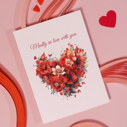 Madly in de liefde | Bloemenhart | Aangepaste teks Feestdagenkaart