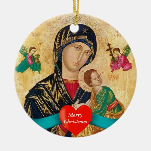 Madona en kind Kerstmis Keramisch Ornament (Voorkant)