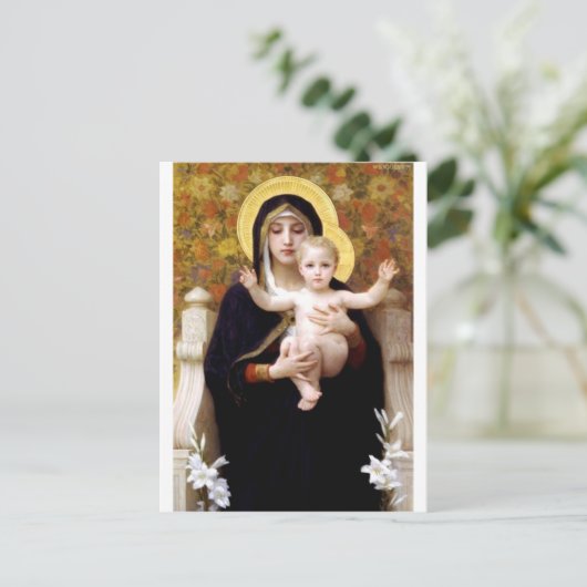 Madona met het antiek schilderij van Lilies Bougue Briefkaart (Staand voorkant)