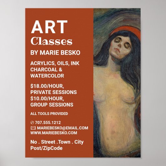 Madonna 1894 versie van Edvard Munch, kunstklassen Poster (Voorkant)