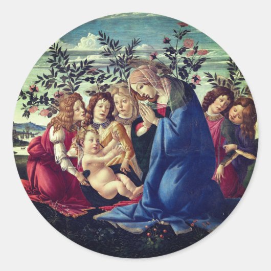 Madonna Adoring the Child with Five Angels Ronde Sticker (Voorkant)