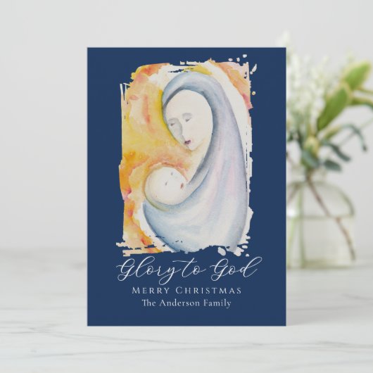 Madonna and Child Bible Verse Calligraphy Script Feestdagenkaart (Staand voorkant)