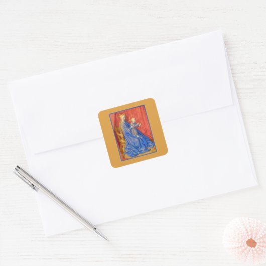 Madonna and Child Enthroned Jean Fouquet Holiday  Vierkante Sticker (Envelop)