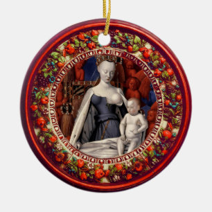 MADONNA, CHILD.ANGELS Red Floral Crown Kerstmis Keramisch Ornament