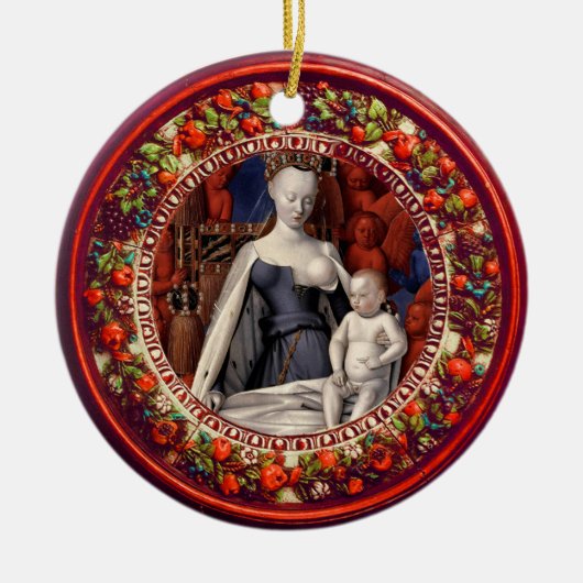 MADONNA, CHILD.ANGELS Red Floral Crown Kerstmis Keramisch Ornament (Voorkant)
