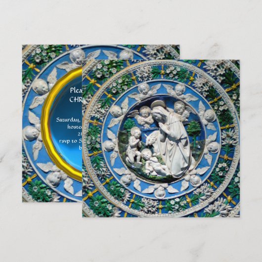 MADONNA, CHILD EN ANGELS Blue Sapphire Kerstmis Kaart (Voorkant / Achterkant)