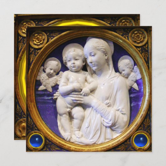 MADONNA, CHILD EN ANGELS Blue Sapphire Kerstmis Kaart (Voorkant / Achterkant)