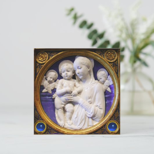 MADONNA, CHILD EN ANGELS Blue Sapphire Kerstmis Kaart (Staand voorkant)